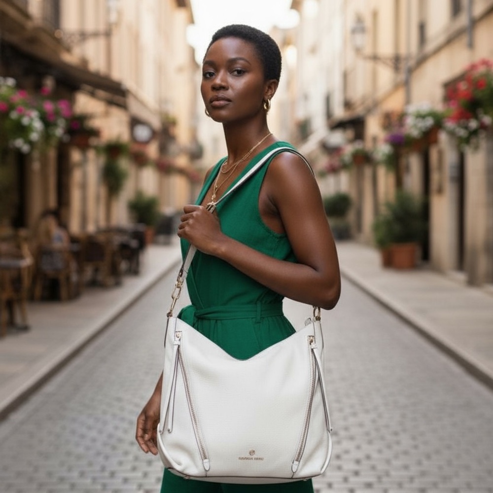 Michael Kors Brooklyn pebble Large Hobo Shoulder Bag off white/ cream large